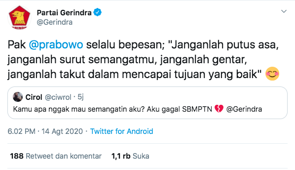 Gerindra Semangati Peserta SBMPTN Yang Tidak Lolos