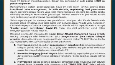 FPI-PA 212-GNPF Ulama Keluarkan Maklumat ‘Hentikan Pilkada Maut’