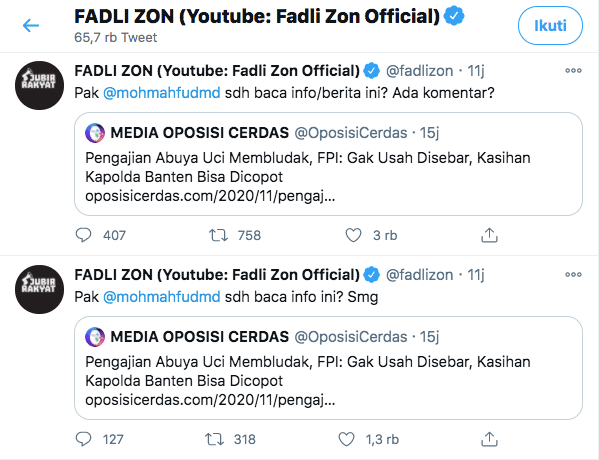 Fadli Zon Sindir Menko Polhukam Soal Video Pengajian Di Banten