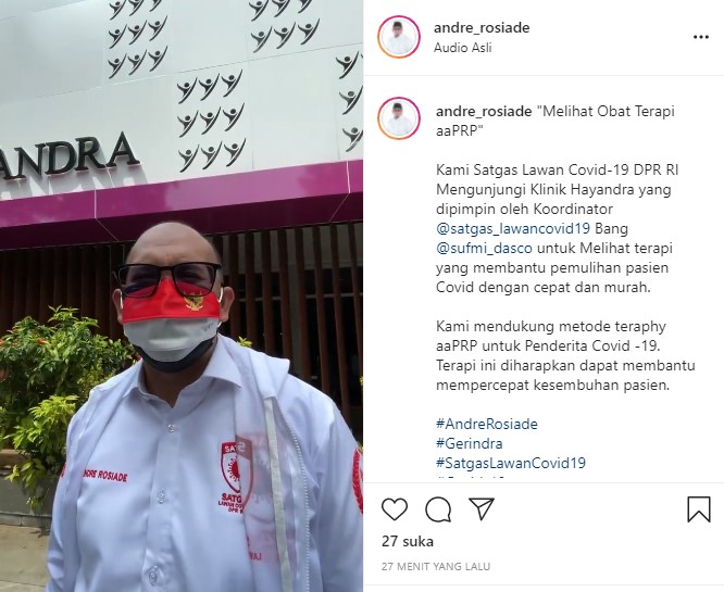 Andre Rosiade: Terapi ‘aaPRP’ Bantu Pemulihan Pasien Covid-19 dengan Cepat