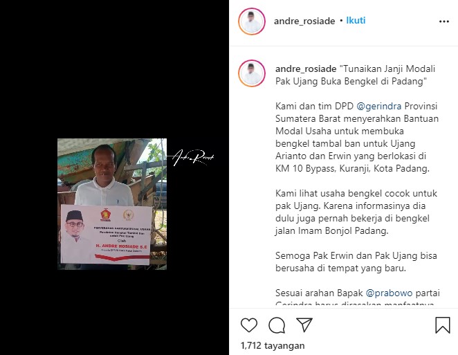 Andre Rosiade Modalin Warga Usaha Bengkel Tambal Ban