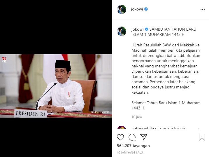 Presiden Jokowi Ajak Umat Islam Teladani Hijrah Nabi Muhammad SAW