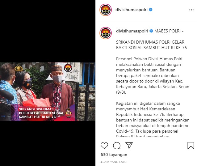 Gelar Bakti Sosial, Srikandi Divisi Humas Polri Salurkan Paket Sembako