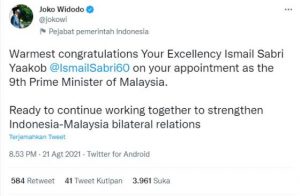 Fadli Zon Soroti Ucapan Selamat Jokowi ke Ismail Sabri Yaakob