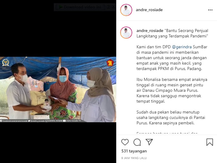 Andre Rosiade Bantu Pedagang Langkitang Cucuik yang Terdampak Pandemi