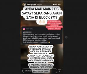 Dilecehkan Lewat DM Instagram, Nabilla Gomes Laporkan Pelaku ke Polisi