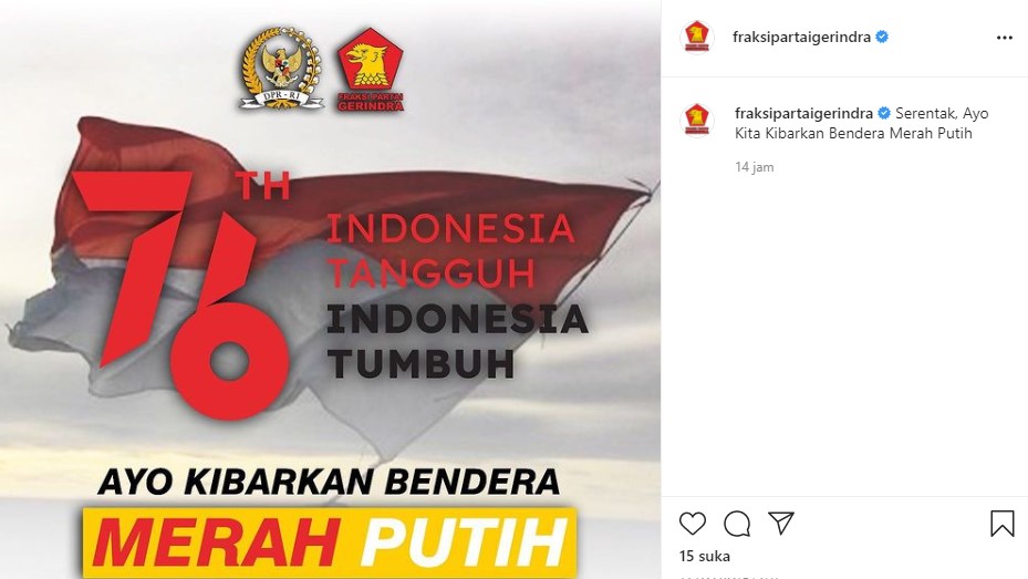 HUT RI ke-76, Gerindra Ajak Masyarakat Kibarkan Bendera Merah Putih