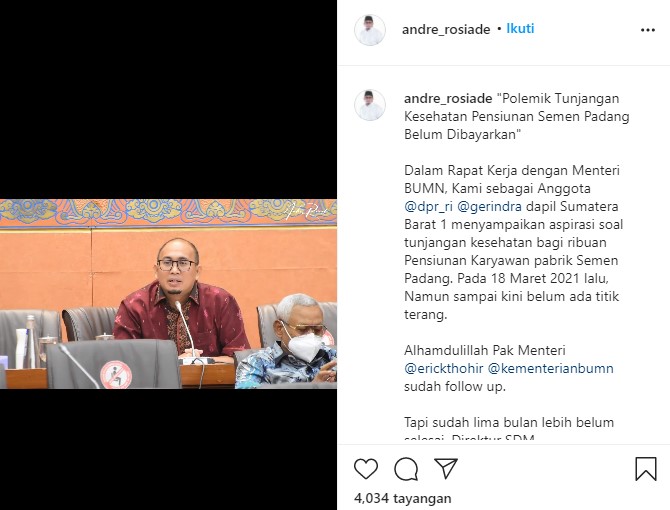 Andre Rosiade Minta Menteri BUMN Evaluasi Kinerja Direksi PT Semen Padang