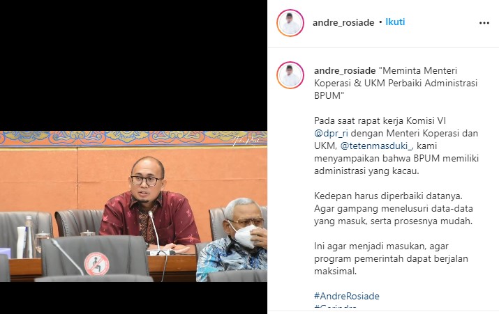 Andre Rosiade Minta Kementerian Koperasi dan UMKM Perbaiki Administrasi BPUM