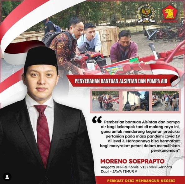 Moreno Soeprapto Serahkan Bantuan Pompa Air dan Alsintan