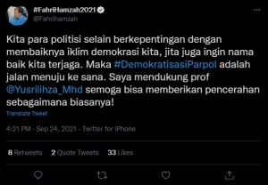 Demi Demokratisasi Parpol, Fahri Hamzah Dukung Langkah Yusril