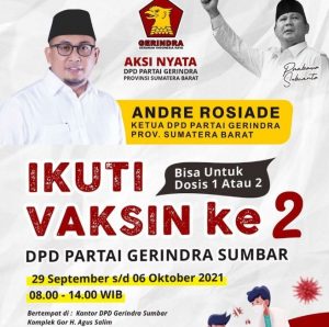 Gerindra Sumbar Bakal Gelar Vaksinasi Massal ke-2, Simak Jadwalnya