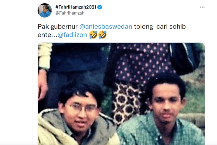 Twitt Fahri Hamzah: Pak Anies Tolong Cari Fadli Zon