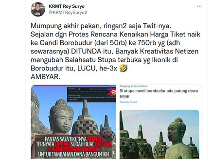 Roy Suryo Dilaporkan ke Polda Metro Jaya Buntut Meme Stupa Borobudur Mirip Jokowi