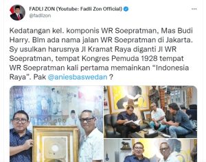 Waketum Gerindra Usul Jalan Kramat Raya Diganti Menjadi Jalan WR Soepratman