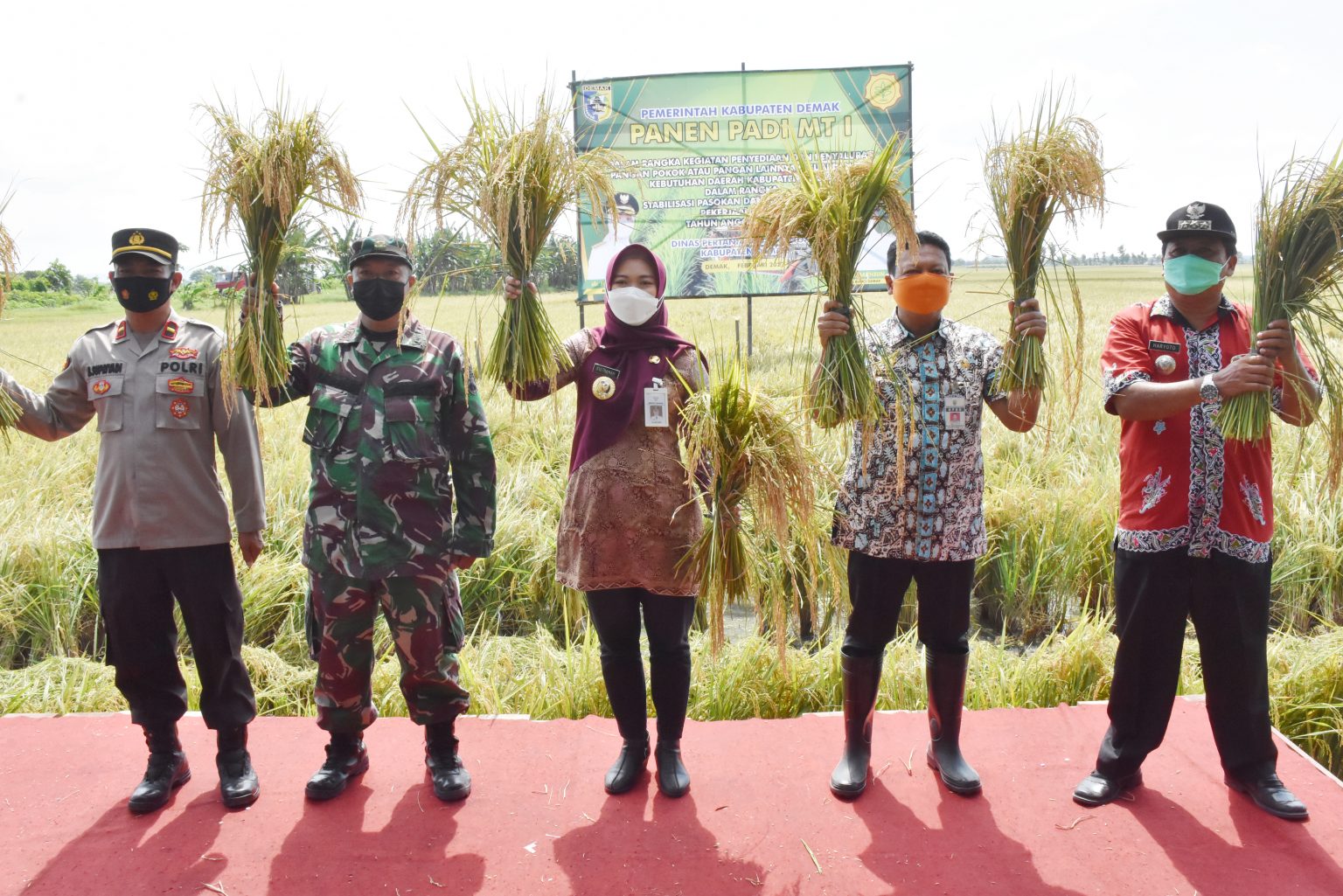 Bupati Demak, saat menghadiri panen raya kelompok tani Mudo Karyo Dua